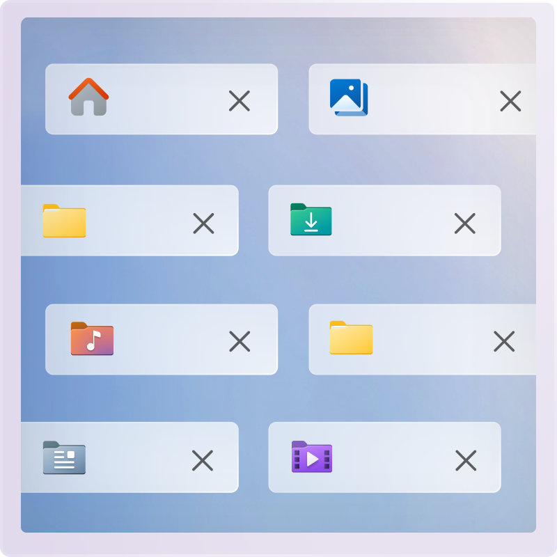Una serie de ocho apps que se muestran en dos columnas, sobre un fondo de gradiente azul claro.